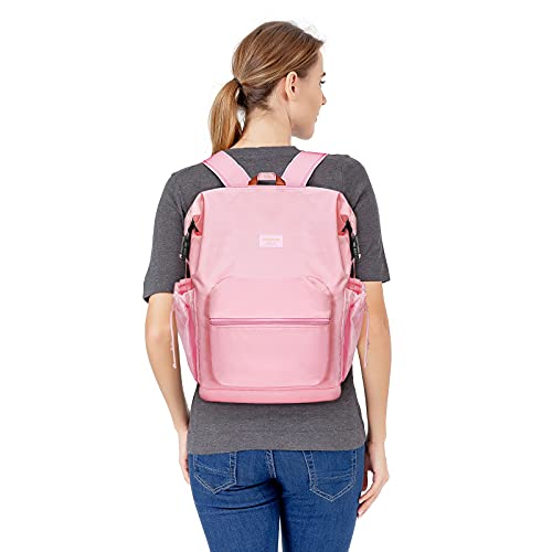 MOSISO Laptop Backpack for Women School College Students Fits 15.6 inch Computer, Oxford Cloth Fashion Business Travel Multipurpose Bookbag Casual Hiking Daypack with Front Pocket,Pink