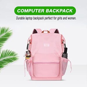 MOSISO Laptop Backpack for Women School College Students Fits 15.6 inch Computer, Oxford Cloth Fashion Business Travel Multipurpose Bookbag Casual Hiking Daypack with Front Pocket,Pink