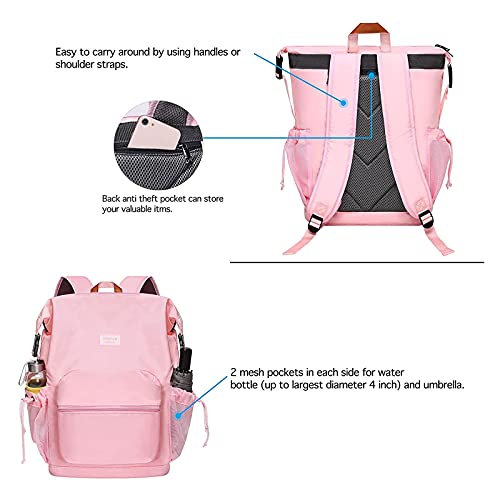 MOSISO Laptop Backpack for Women School College Students Fits 15.6 inch Computer, Oxford Cloth Fashion Business Travel Multipurpose Bookbag Casual Hiking Daypack with Front Pocket,Pink