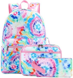 bluboon school backpack for girls teens bookbag set laptop backpack lunch box with pencil bag (tie dye blue)
