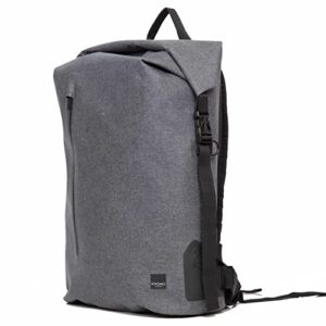 knomo cromwell 15 inch waterproof laptop rolltop backpack men, water resistant travel rucksack, casual daypack for outdoors grey