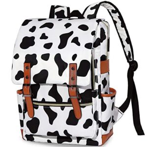mcwth girls backpack college bookbag, school bag 15.6 inch laptop backpacks for women (cow print)