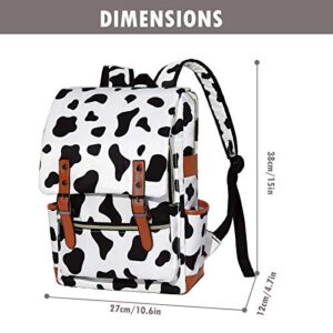 MCWTH Girls Backpack College Bookbag, School Bag 15.6 inch Laptop Backpacks for Women (cow print)