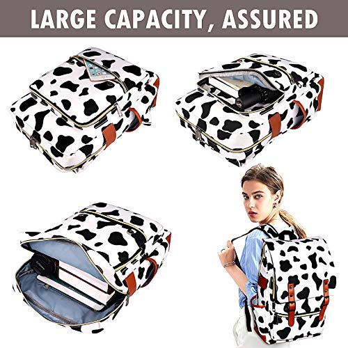 MCWTH Girls Backpack College Bookbag, School Bag 15.6 inch Laptop Backpacks for Women (cow print)