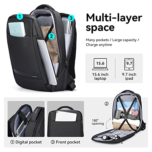 Carry On Backpack Flight approved, Business Backpack With USB Charging Plug Fit 15.6 Inch Laptop Work Computer Tech Backpack For Traveling On Airplane