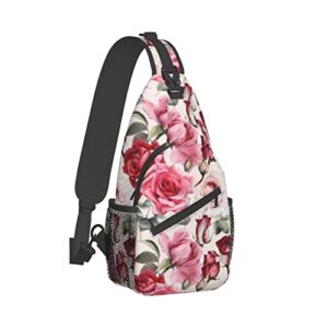 supluchom sling bag red rose watercolor floral hiking daypack crossbody shoulder backpack travel chest pack for men women