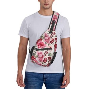 SUPLUCHOM Sling Bag Red Rose Watercolor Floral Hiking Daypack Crossbody Shoulder Backpack Travel Chest Pack for Men Women