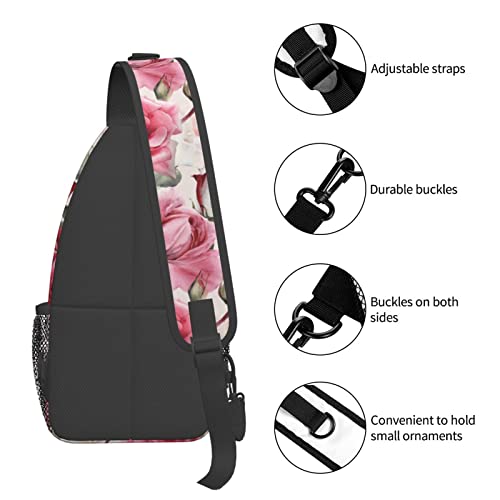 SUPLUCHOM Sling Bag Red Rose Watercolor Floral Hiking Daypack Crossbody Shoulder Backpack Travel Chest Pack for Men Women