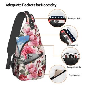 SUPLUCHOM Sling Bag Red Rose Watercolor Floral Hiking Daypack Crossbody Shoulder Backpack Travel Chest Pack for Men Women