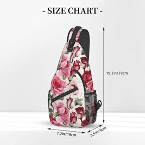 SUPLUCHOM Sling Bag Red Rose Watercolor Floral Hiking Daypack Crossbody Shoulder Backpack Travel Chest Pack for Men Women