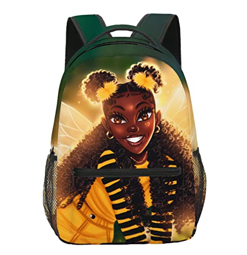 yalinan Black Girl BookBag Angel School Backpack Bee African American Book Bag for Teen Girls Kids