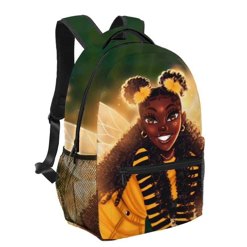 yalinan Black Girl BookBag Angel School Backpack Bee African American Book Bag for Teen Girls Kids