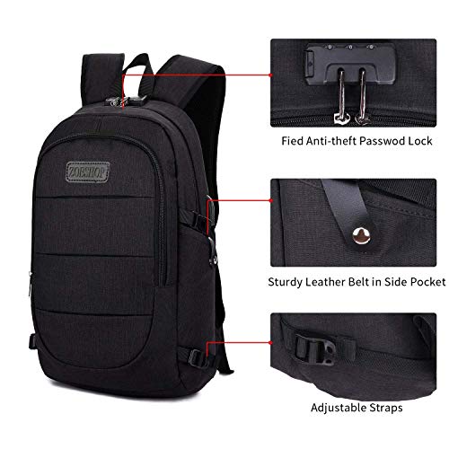 Travel Laptop Backpack,Anti Theft College School Bookbag with USB Charging Port & Headphone Interface for Women Men,Business Water Proof Computer Bag Fits Under 15.6 Inches Laptops（Black）