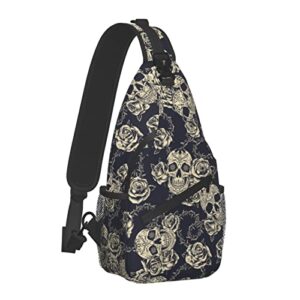 Skull Rose Sling Bag Crossbody Travel Hiking Chest Backpack Shoulder Daypack for Women Men