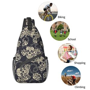 Skull Rose Sling Bag Crossbody Travel Hiking Chest Backpack Shoulder Daypack for Women Men