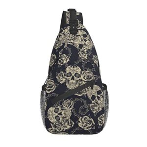 Skull Rose Sling Bag Crossbody Travel Hiking Chest Backpack Shoulder Daypack for Women Men