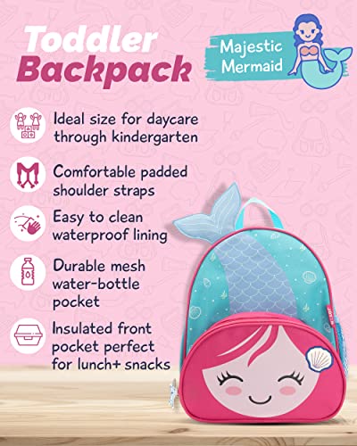 JOY2B Toddler Backpack for Girls and Boys - Mermaid Backpack for Girls and Boys - Kids Backpack for School Camp Travel - Preschool Backpack with Water Bottle Holder - Majestic Mermaid