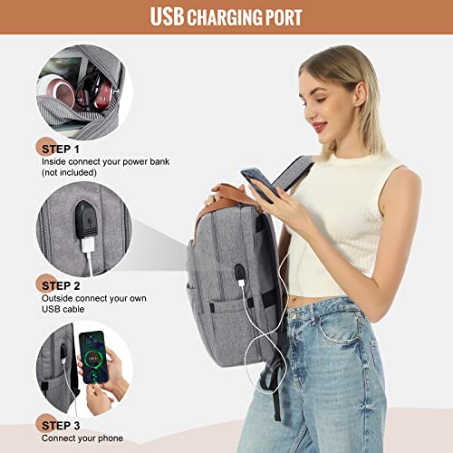 LOVEVOOK Laptop Backpack for Women,15.6 Inch Laptop Bag with USB Port,Stylish School Bookbag for College,Waterproof Travel Back Pack Fashion Work Computer Backpack for Teacher Nurse,Business, Grey-A