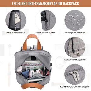 LOVEVOOK Laptop Backpack for Women,15.6 Inch Laptop Bag with USB Port,Stylish School Bookbag for College,Waterproof Travel Back Pack Fashion Work Computer Backpack for Teacher Nurse,Business, Grey-A