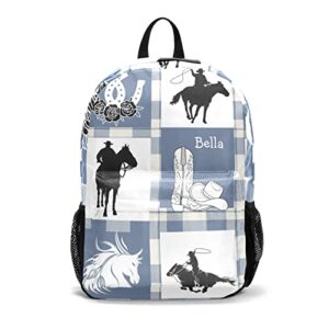 liveweike personalized school backpack,cowboy boot hat plaid custom casual 17 inch durable bag for girls boys