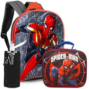 spiderman backpack and lunch box for boys – bundle with 15” spiderman backpack, spiderman lunch bag, water pouch | spiderman school backpack with lunch kit