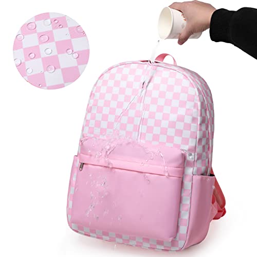 Sunborls Teen Girls Large Capacity Bookbags Backpack with Lunch Box and Pencil Case 3pcs Back To School Backpacks Gift（Plaid Pink）