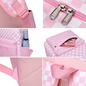 Sunborls Teen Girls Large Capacity Bookbags Backpack with Lunch Box and Pencil Case 3pcs Back To School Backpacks Gift（Plaid Pink）