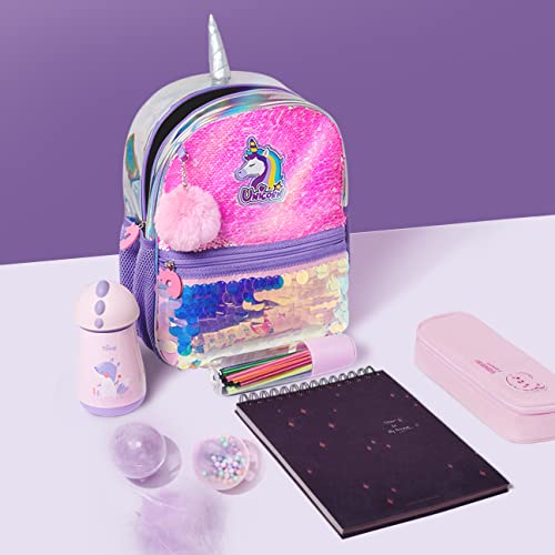 SUNVENO Girls Unicorn Backpacks Preschool Girls Bag Sequins School Bag Toddler Backpack Animal for Children 3-8 Yrs, 12* 10* 4.5", Pink