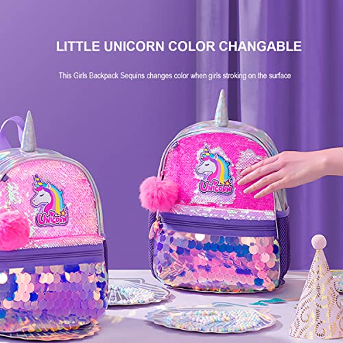 SUNVENO Girls Unicorn Backpacks Preschool Girls Bag Sequins School Bag Toddler Backpack Animal for Children 3-8 Yrs, 12* 10* 4.5", Pink