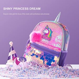 SUNVENO Girls Unicorn Backpacks Preschool Girls Bag Sequins School Bag Toddler Backpack Animal for Children 3-8 Yrs, 12* 10* 4.5", Pink