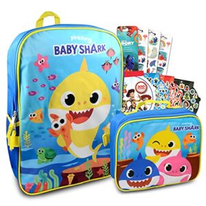 pinkfong baby shark baby shark backpack lunch box set for boys, girls ~ 4 pc bundle with 16 in baby shark school bag, lunch bag, finding dory stickers, and more (baby shark school supplies)