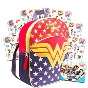 wonder woman toddler preschool backpack set – bundle includes deluxe 11 inch wonder woman mini backpack and stickers (wonder woman school supplies)