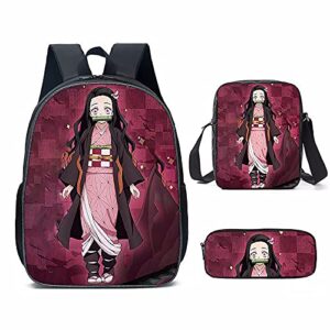 demon slayer backpack teens anime laptop school knapsack toddler travel bag outdoor set of 3 (style 10)