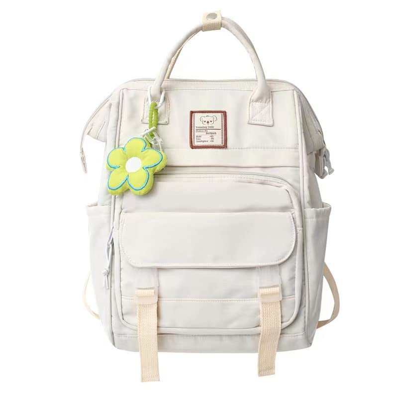 Kawaii Aesthetic Back to School Backpack for Girls and Boys Fashion School Bag in 3 Colors White (White)