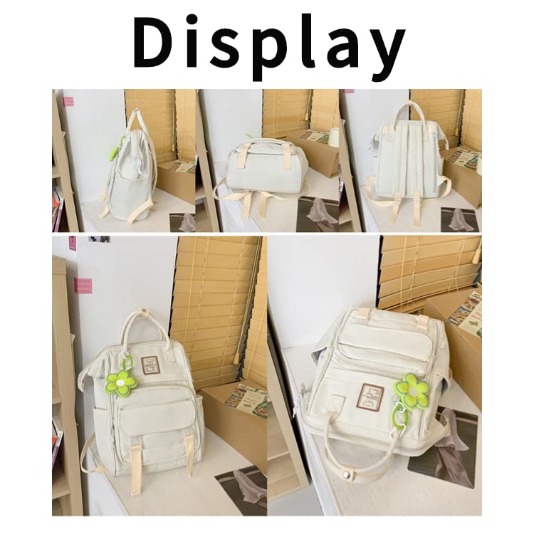 Kawaii Aesthetic Back to School Backpack for Girls and Boys Fashion School Bag in 3 Colors White (White)