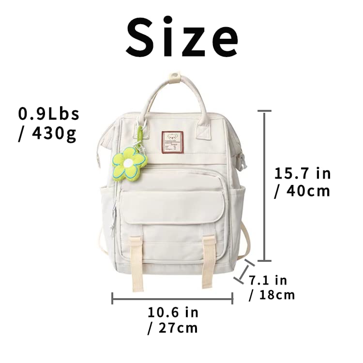 Kawaii Aesthetic Back to School Backpack for Girls and Boys Fashion School Bag in 3 Colors White (White)