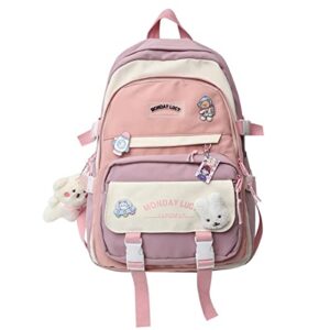 cute school backpack for teen elementary girls bookbag bear aesthetic pink backpacks