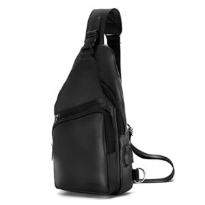 xinteorao men’s leather sling bag shoulder chest crossbody bag with usb charging port black