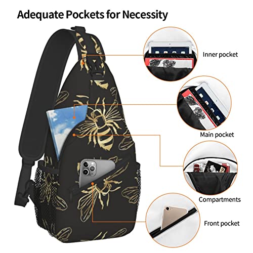 Funny Bee Sunflower Sling Backpack Cute Bee Crossbody Shoulder Bag Office Work Travel Hiking Daypack For Women Men