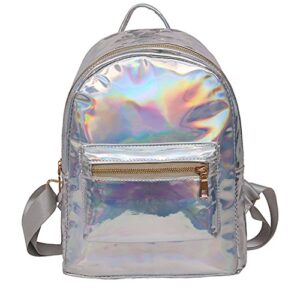 mosstyus small holographic backpack rainbow shoulder bag metallic satchel shiny travel daypack for women men lady