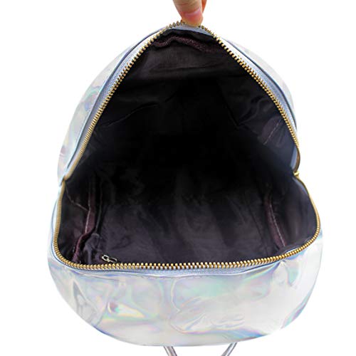 MOSSTYUS Small Holographic Backpack Rainbow Shoulder Bag Metallic Satchel Shiny Travel Daypack for Women Men Lady