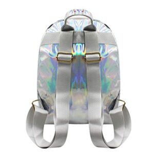 MOSSTYUS Small Holographic Backpack Rainbow Shoulder Bag Metallic Satchel Shiny Travel Daypack for Women Men Lady