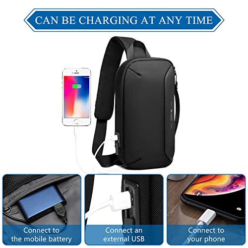 Yakelo Sling Bag Large-Capacity Shoulder Backpack Crossbody Bag Casual Chest Bag For Men With USB Charging Port，Waterproof And Anti-Theft Suitable For Hiking And Cycling Day Bag