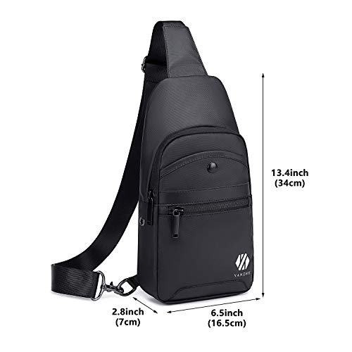 YANZHE Sling Bag, Waterproof Sling Bag for Men, Multipurpose Crossbody Bag Men for Hiking, Casual Lightweight Chest Bag for Men/Women（Shiny Black）