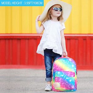 3PCS Girls Backpack, Kids Rainbow Preschool Bookbag and Lunch Box, Elementary Kindergarten School Bag