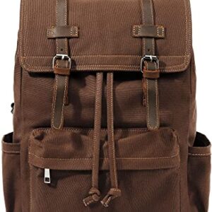 HuaChen Vintage Canvas Backpack, Mens Travel Rucksack for Laptop Hiking School Bookbag (M83_Coffee)