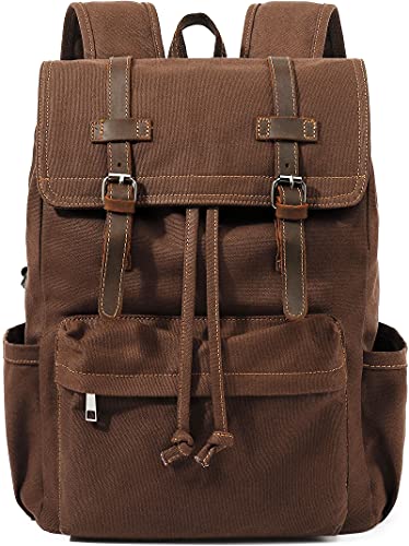 HuaChen Vintage Canvas Backpack, Mens Travel Rucksack for Laptop Hiking School Bookbag (M83_Coffee)