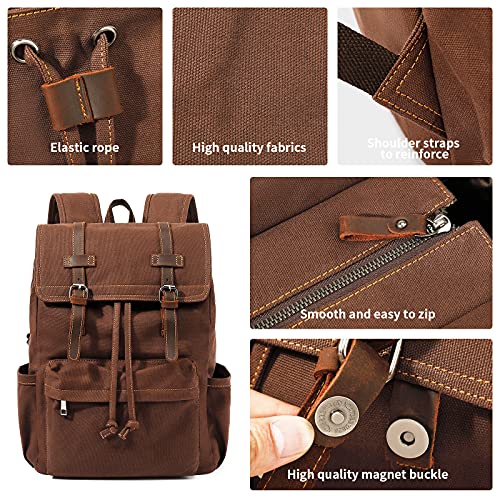 HuaChen Vintage Canvas Backpack, Mens Travel Rucksack for Laptop Hiking School Bookbag (M83_Coffee)