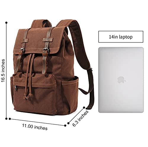 HuaChen Vintage Canvas Backpack, Mens Travel Rucksack for Laptop Hiking School Bookbag (M83_Coffee)