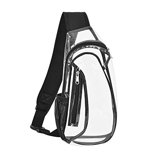 AROUVOG Clear Sling Bag, Stadium Approved Mini PVC Crossbody Shoulder Backpack, Transparent Casual Chest Daypack for Women & Men, Perfect for Hiking, Stadium or Concerts, Black, One Size